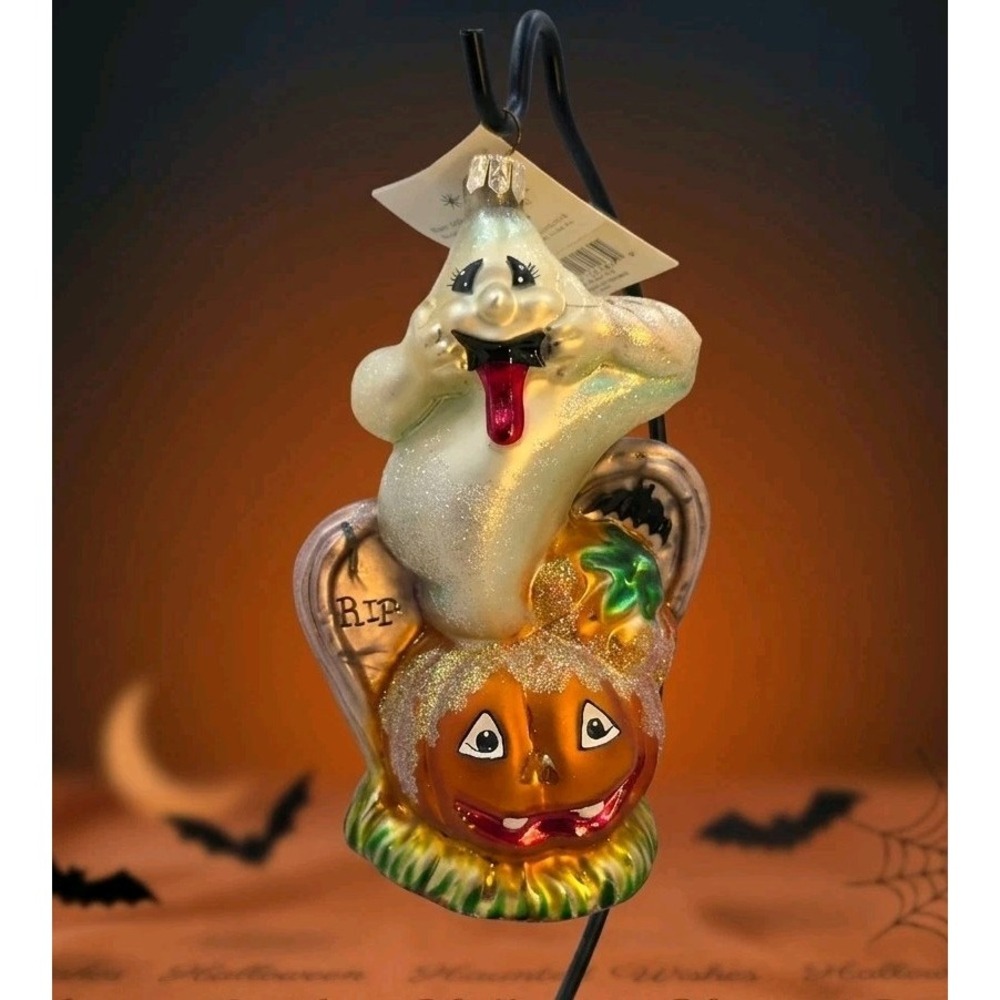 Christopher Radko 6" Halloween Ghost Pumpkin Bat Ornament 2000 00-211-0 Cracks